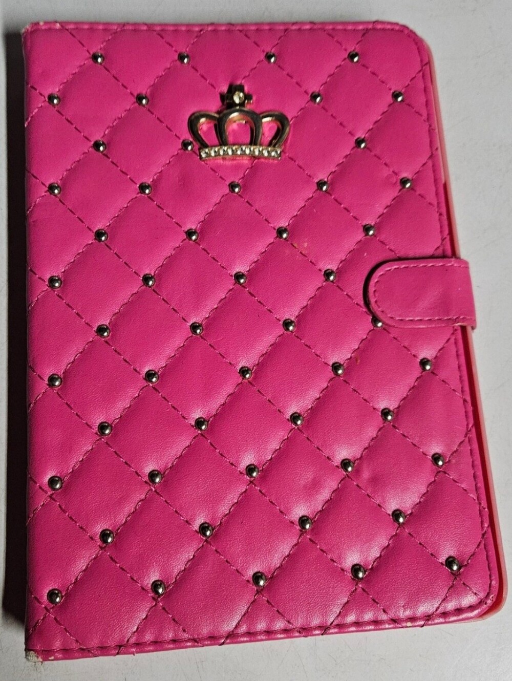 Pink Quilted Crown-Accent Tablet Folio Case